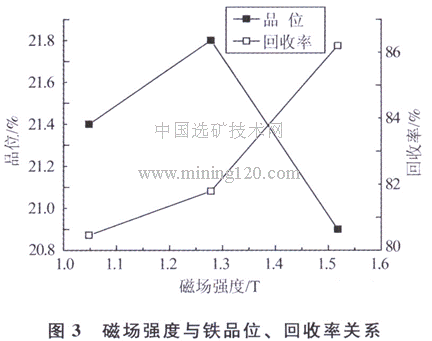 磁場強(qiáng)度與鐵品位、回收率關(guān)系